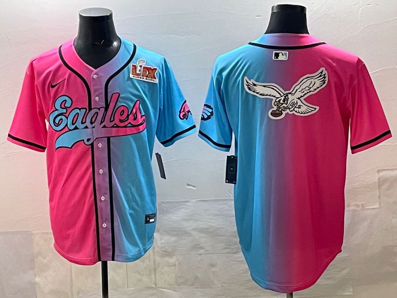 Men 2025 Philadelphia Eagles Blank Blue pink Nike Limited NFL Jersey style 015